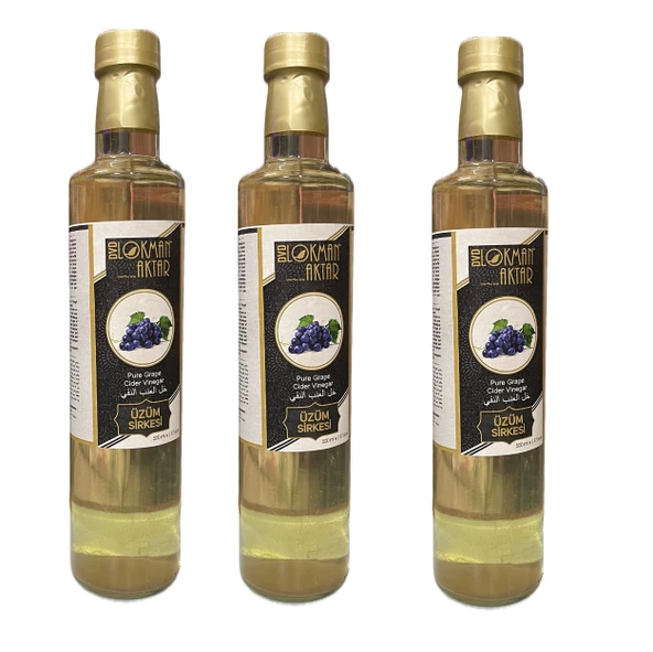 Üzüm Sirkesi, Katkısız, Doğal, 500 ml 3Adet, Lokman Aktar