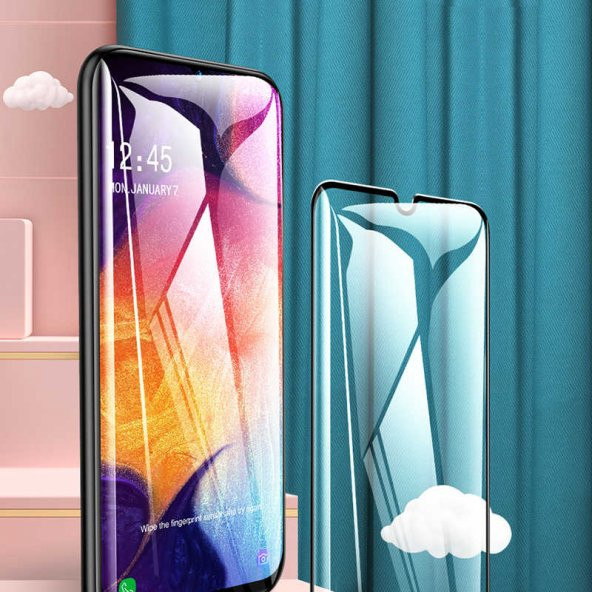 Galaxy A20S  Kenarları Kırılmaya Dayanıklı Cam Ekran Koruyucu - 2