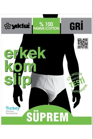 Yıldız Erkek Süprem Pamuklu Slip Külot 130-131 - 6 Adet  Gri S - Resim 4