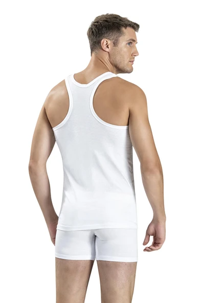 Jiber Erkek Pamuklu Rambo Sporcu Atlet 106 - 6 Adet  Beyaz XL - Resim 3