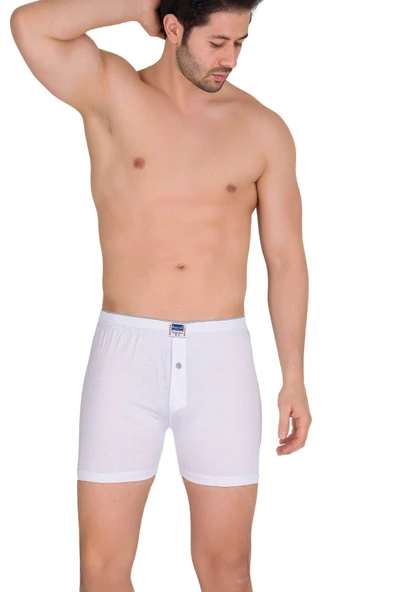 2 Adet Berrak 1099 Düğmeli Erkek Boxer %100 Pamuk Penye Boxer   L Gri - Resim 7