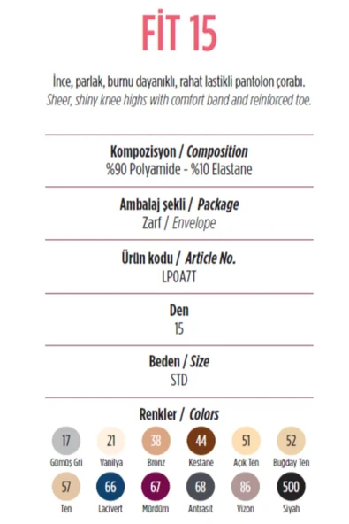 Penti Kadın Fit İnce Parlak Diz Altı 15 Den Pantolon Çorabı PLP500 - 6 Adet  Standart 51 - Açık Ten - Resim 6