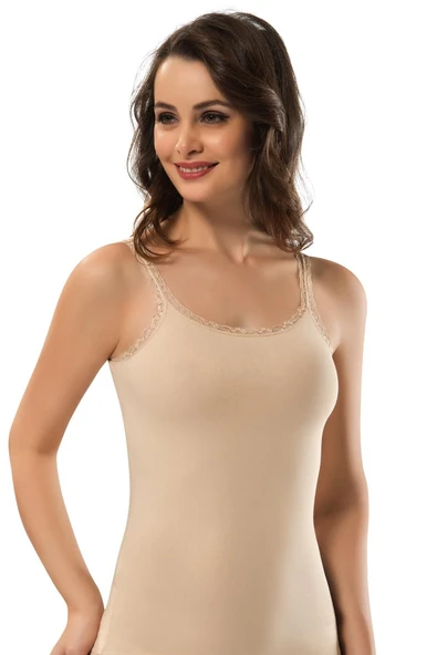 Erdem Kadın Likralı Dantel Askılı Atlet 2116 - 6 Adet  Siyah 2XL - Resim 4