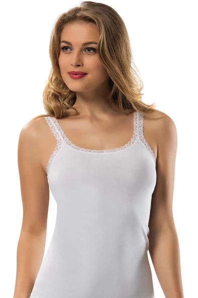 Erdem Kadın Likralı Dantel Askılı Atlet 2116 - 6 Adet  Siyah 2XL - Resim 3