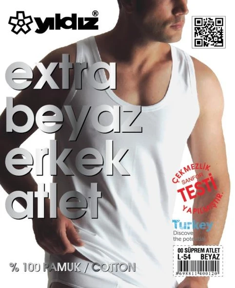 6'Lı Yıldız 00 Erkek Süprem Atlet Yüzde %100 Pamuklu  Beyaz M - Resim 4