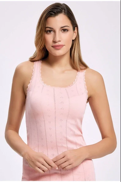 İlke Kadın Geniş Askılı Jakarlı (Transferli Rİbana) Atlet 224 - 6 Adet  L Vişne - Resim 5