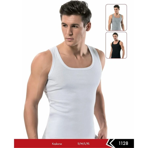 ERDEM 1128 KARE YAKA KAŞKORSE ERKEK ATLET  Beyaz XL - Resim 2