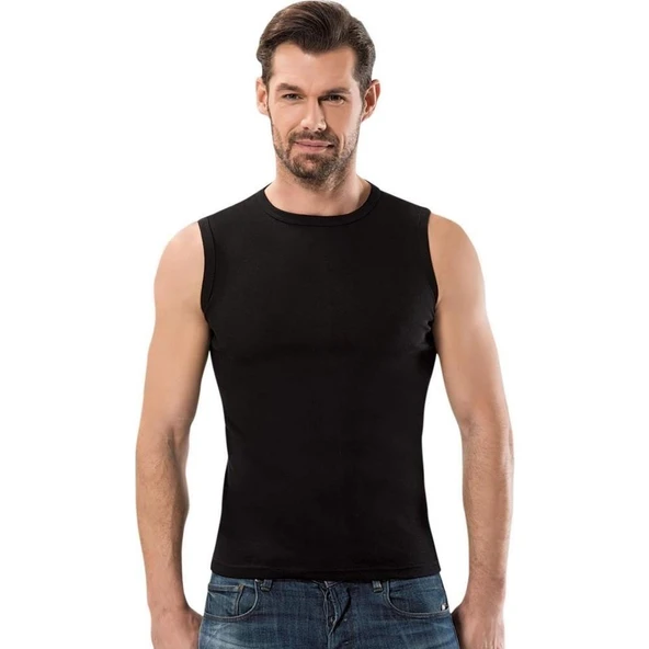 Anıt 1108 Ribana Erkek Sıfır Kol Sıfır Yaka Atlet Renkli 3'Lü   XL Gri - Resim 4