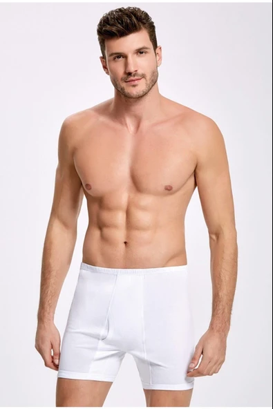 İlke Erkek Paçalı Boxer Külot Pamuklu 117 -6 Adet  Beyaz 3XL - Resim 3