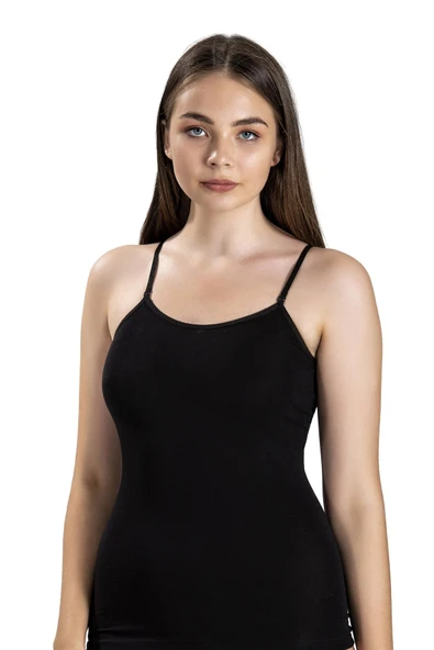 Jiber Kadın Likralı Ayarlanabilir İp Askılı Atlet 546 - 12 Adet  Beyaz L - Resim 7