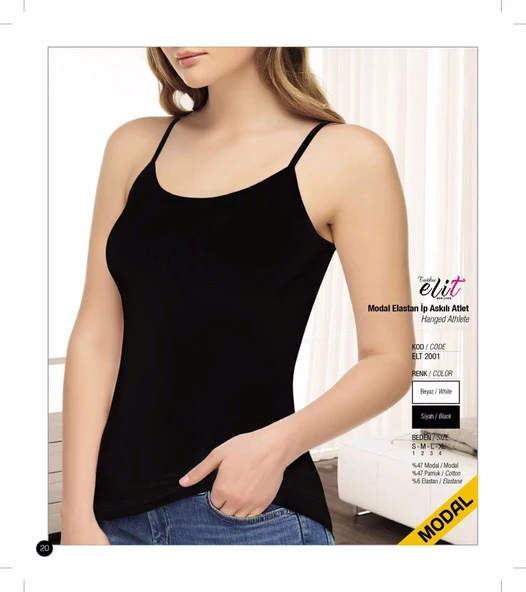 Tutku Elit Kadın Modal Likralı İp Askılı Atlet 2001- 12 Adet  Beyaz XL - Resim 6