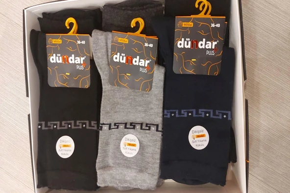 Dündar Kadın Modal Plus Dikişsiz Desenli Soket Çorap 5725 - 12 Adet  Karışık Renk 36-40 - Resim 5