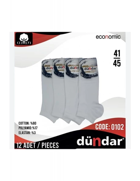 Dündar Erkek Penye Ekonomik Patik Çorap - 6 Adet  Beyaz 41-45