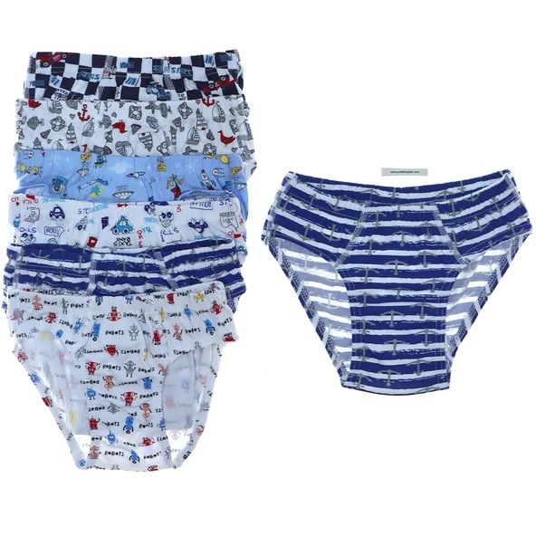Tutku 0255 Erkek Çocuk Elastan Slip Külot 12 Adet  Karışık Renk 3 (5-6 YAŞ) - Resim 5
