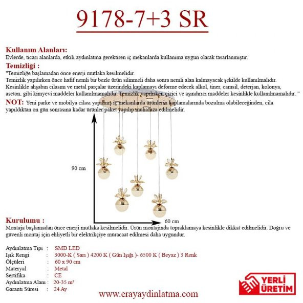 Eray Aydınlatma 9178-7+3R Sarı Powerled 7 li Avize - 3