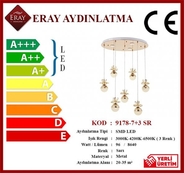 Eray Aydınlatma 9178-7+3R Sarı Powerled 7 li Avize - 4