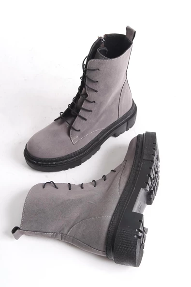 Kadın Bağcıklı Kalın Topuklu Fermuarlı Düz Postal Bot - Resim 9