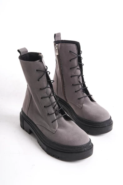 Kadın Bağcıklı Kalın Topuklu Fermuarlı Düz Postal Bot - Resim 10