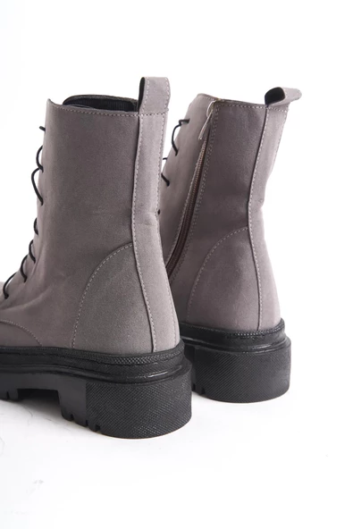 Kadın Bağcıklı Kalın Topuklu Fermuarlı Düz Postal Bot - Resim 11