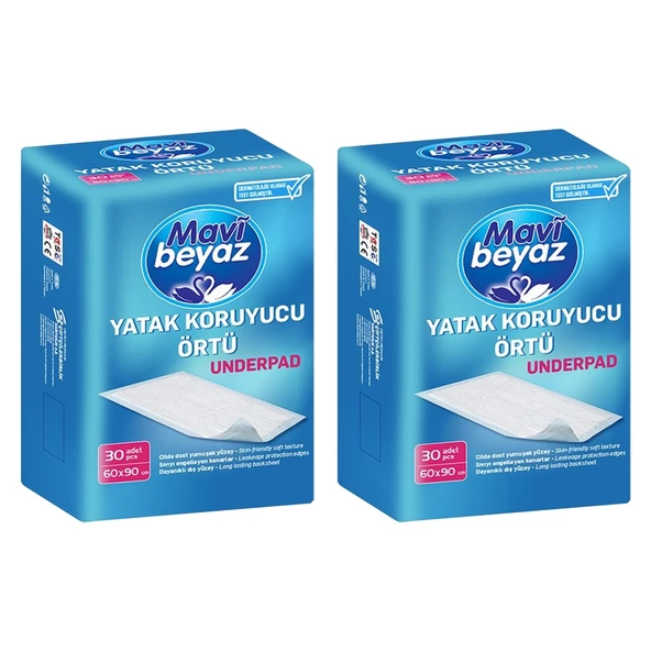 Mavi Beyaz Yatak Koruyucu Örtü 60x90 cm 30 lu x 2 Paket