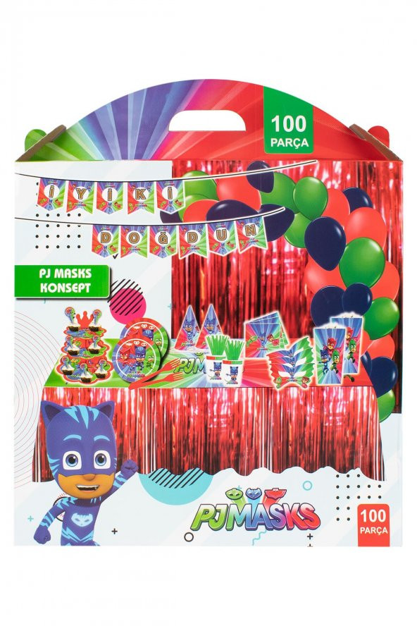 100 Parça Doğum Günü Seti Disney Pj Masks Konsepti - Resim 4