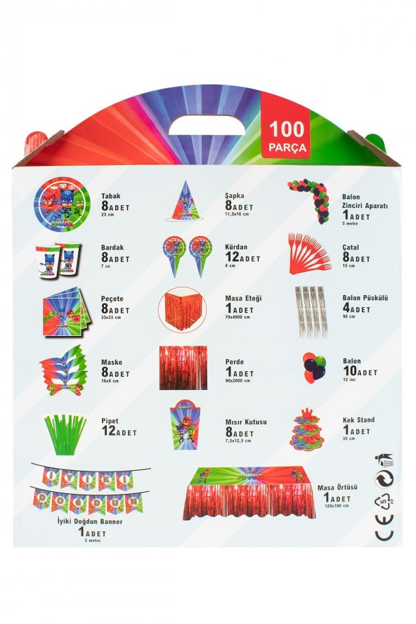 100 Parça Doğum Günü Seti Disney Pj Masks Konsepti - Resim 5