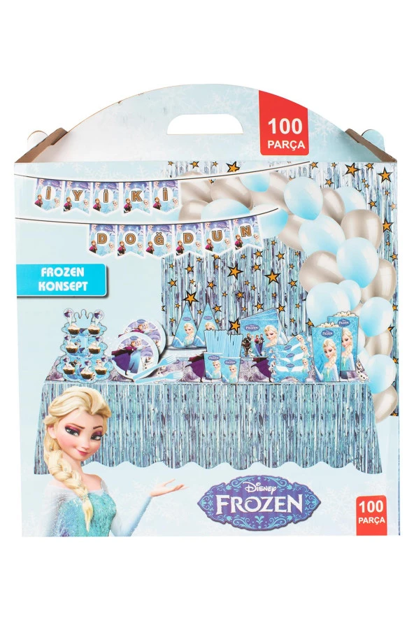100 Parça Doğum Günü Seti Disney Frozenn Prenses Kız Konsepti