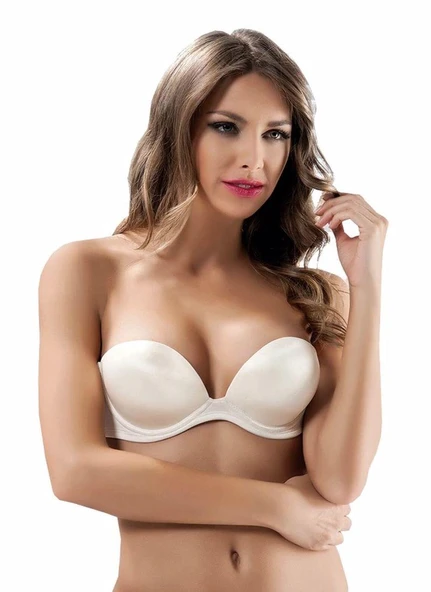 Le Jardin 2 Beden Büyük Gösteren Straplez Sütyen 7036  Beyaz 80B - Resim 2