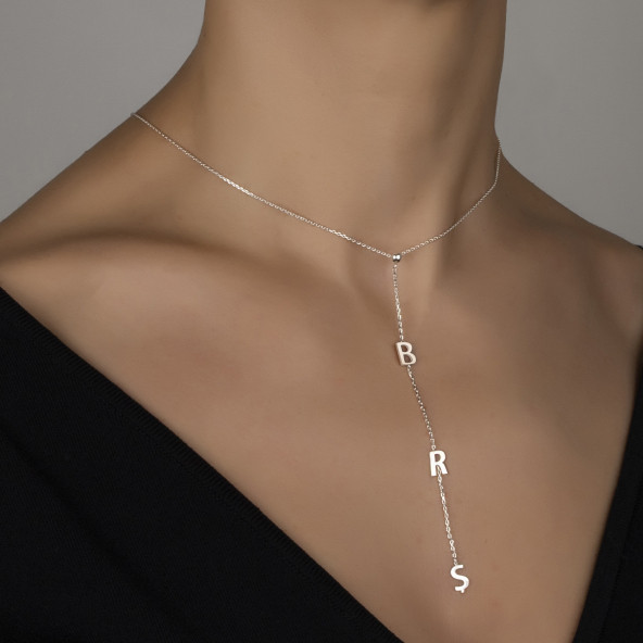 Dikey 3 Harf Rose Altın Kolye, Rose Altın Harf Dikey Kolye, Rose Altın Harf Kolye, Sevdiklerinizin İsimlerini/Harflerini Yazdırabileceğiniz Size Özel Üretim Kolye - 2