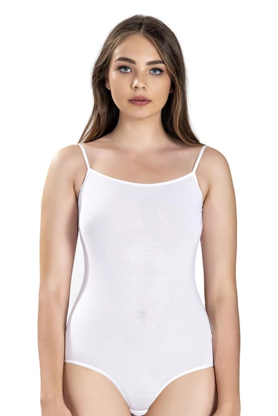 Jiber Kadın İp Askılı Kancalı Likralı Body 502 - 3 Adet  Beyaz M - Resim 4