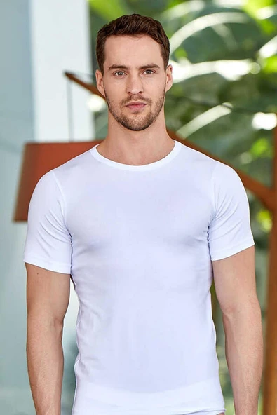 Berrak Erkek Likralı Süprem Kısa Kol Bisiklet Yaka 6'Lı Paket -1024   Beyaz M - Resim 3