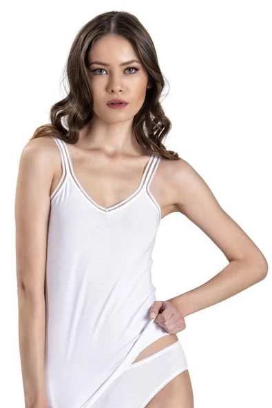 Jiber Kadın V Yaka İp Askılı Atlet 553 - 3 Adet  Siyah L - Resim 4