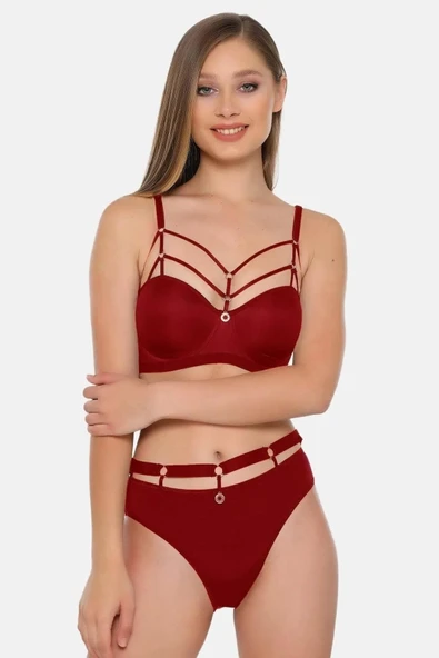 Le Jardin Kadın Balenli Desteksiz Sütyen Külot Takımı 5045 - 1 Adet  Bordo 80B - Resim 6