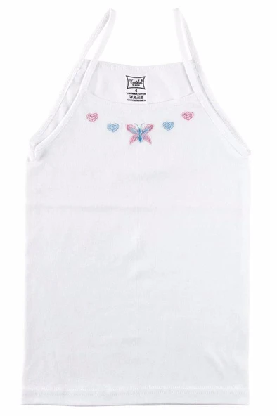 Tutku Kız Çocuk İp Askılı İşlemeli Atlet 0165 - 12 Adet  Beyaz 3 (5-6 YAŞ) - Resim 2