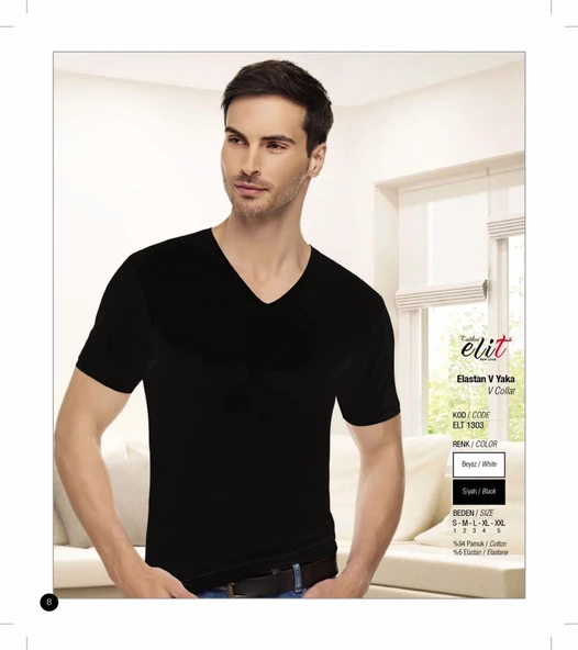 Tutku Elit Erkek V Yaka Likralı Kısa Kol Fanila Atlet 1303 - 3 Adet  Siyah 2XL - Resim 3