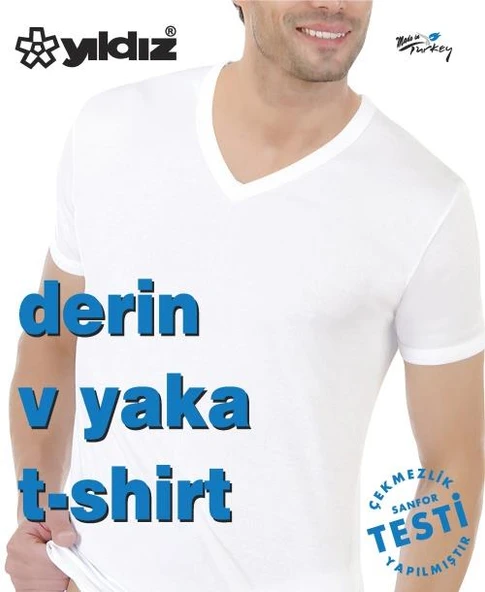 3'Lü Yıldız 355-356 Erkek Derin V Yaka Kısa Kollu T-Shirt  Siyah S - Resim 4