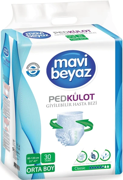 Mavi Beyaz Ped Emici Külot Hasta Bezi Medium Orta 150 Adet - 2
