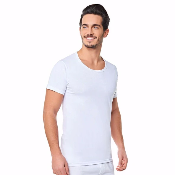 12'Li Erkek Fanila Kısa Kollu Seher %100 Pamuk  Beyaz XL - Resim 3