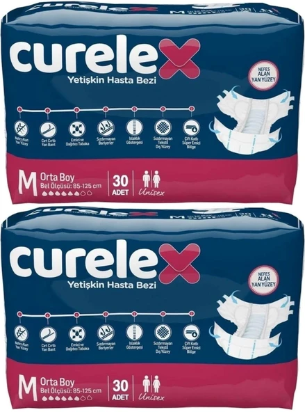 Curelex Hasta Bezi Yetişkin Bel Bantlı Tekstil Yüzey M-Orta Boy 60 Adet Tekli Pk (2PK*30) ürün görseli 1