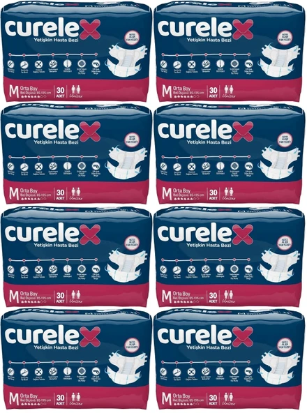 Curelex Hasta Bezi Yetişkin Bel Bantlı Tekstil Yüzey M-Orta Boy 240 Adet Tekli Pk (8PK*30)