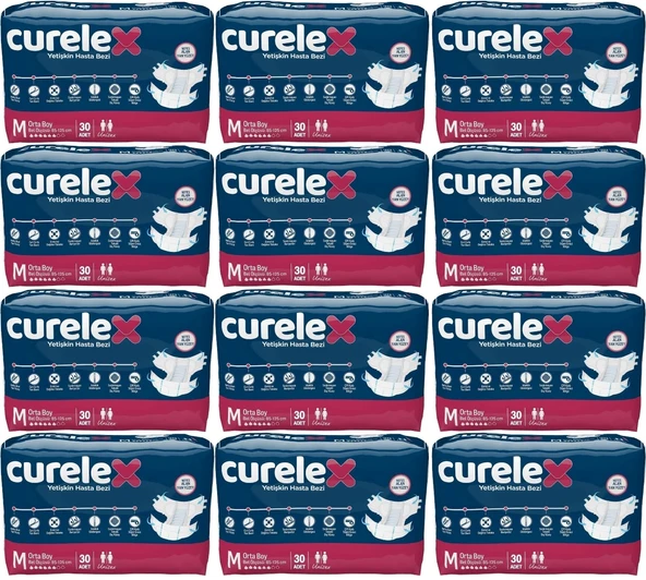 Curelex Hasta Bezi Yetişkin Bel Bantlı Tekstil Yüzey M-Orta Boy 360 Adet Tekli Pk (12PK*30)