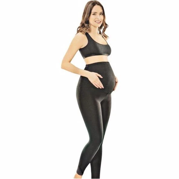 Kota Hamile Tayt Pamuklu Uzun Tayt-4073  Siyah L - XL - Resim 2