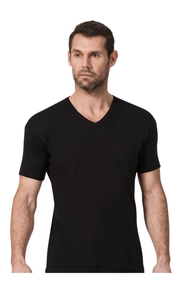 Namaldı Erkek Ribana V Yaka Yarım Kollu Atlet 3'Lü Paket - 131   Siyah 2XL - Resim 2