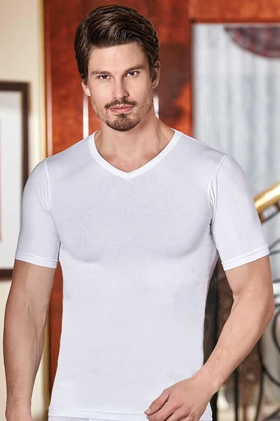 Berrak Erkek Likralı Süprem Kısa Kol V Yaka 6'Lı Paket -1027  Siyah S - Resim 2