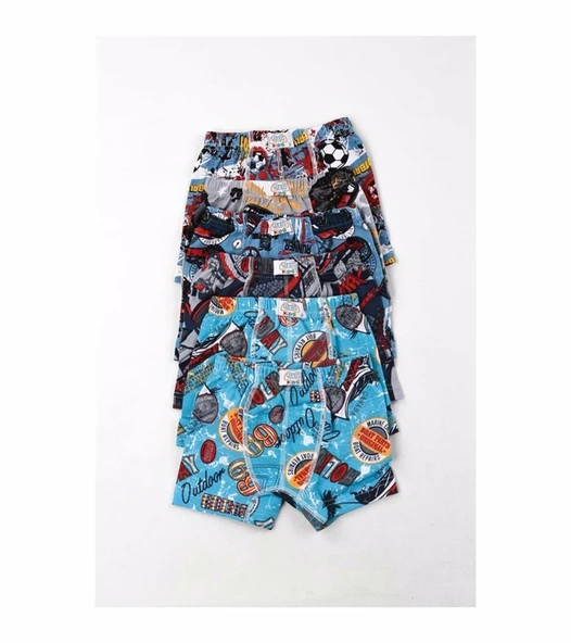 Gümüş Erkek Çocuk Likralı Emprime Desenli Boxer 3089 - 6 Adet  Karışık Renk 2 (3-4 YAŞ) - Resim 5
