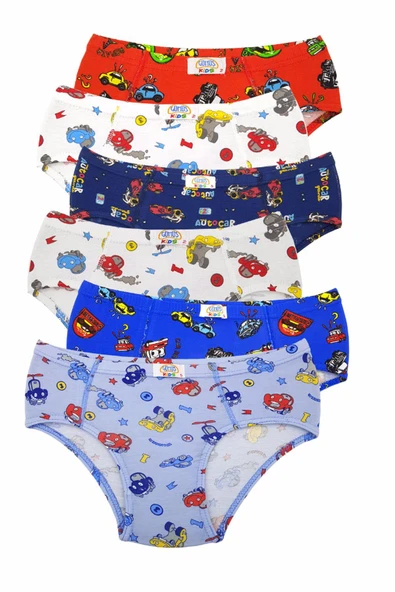 Gümüş Erkek Çocuk Likralı Emprime Desenli Slip Külot 3090- 6 Adet  Karışık Renk 5 (9-10 YAŞ) - Resim 2