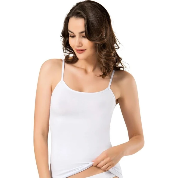 Namaldi Kadın Likralı İp Askılı Atlet 296- 3 Adet  Beyaz XL - Resim 3