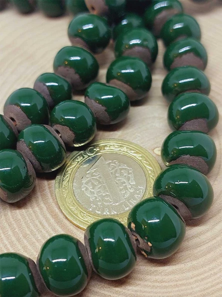 Yeşil Renk Sırlı Seramik Boncuk Dizi 10-12mm/23cm (54100) - Resim 2