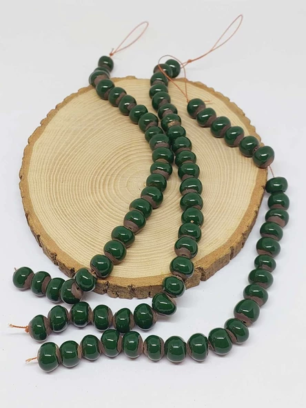 Yeşil Renk Sırlı Seramik Boncuk Dizi 10-12mm/23cm (54100) - Resim 3