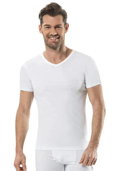 Jiber Erkek V Yaka Fanila 3'Lü Paket - 105  Beyaz M - Resim 3
